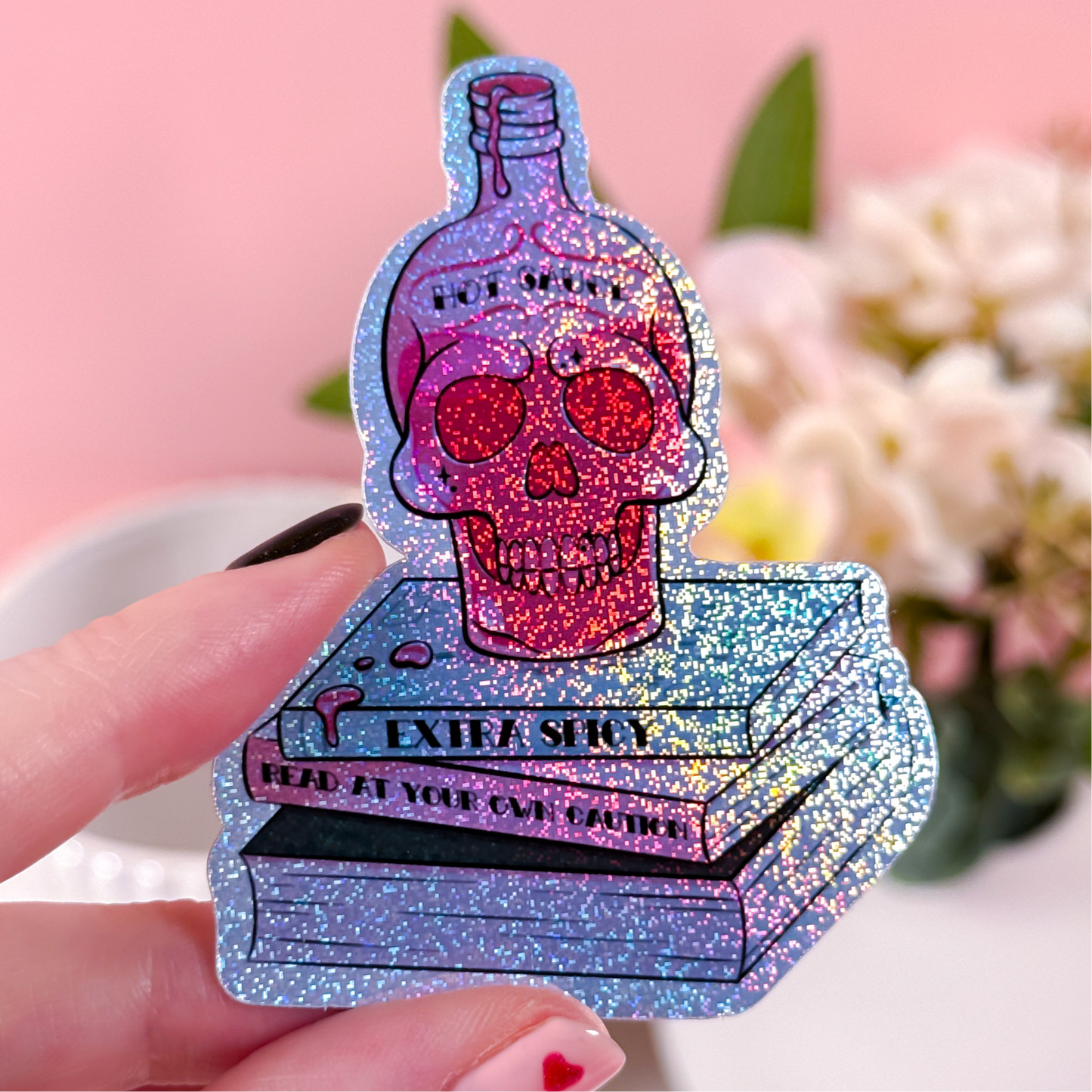 Hot Sauce Extra Spicy Holographic Glitter Vinyl Sticker