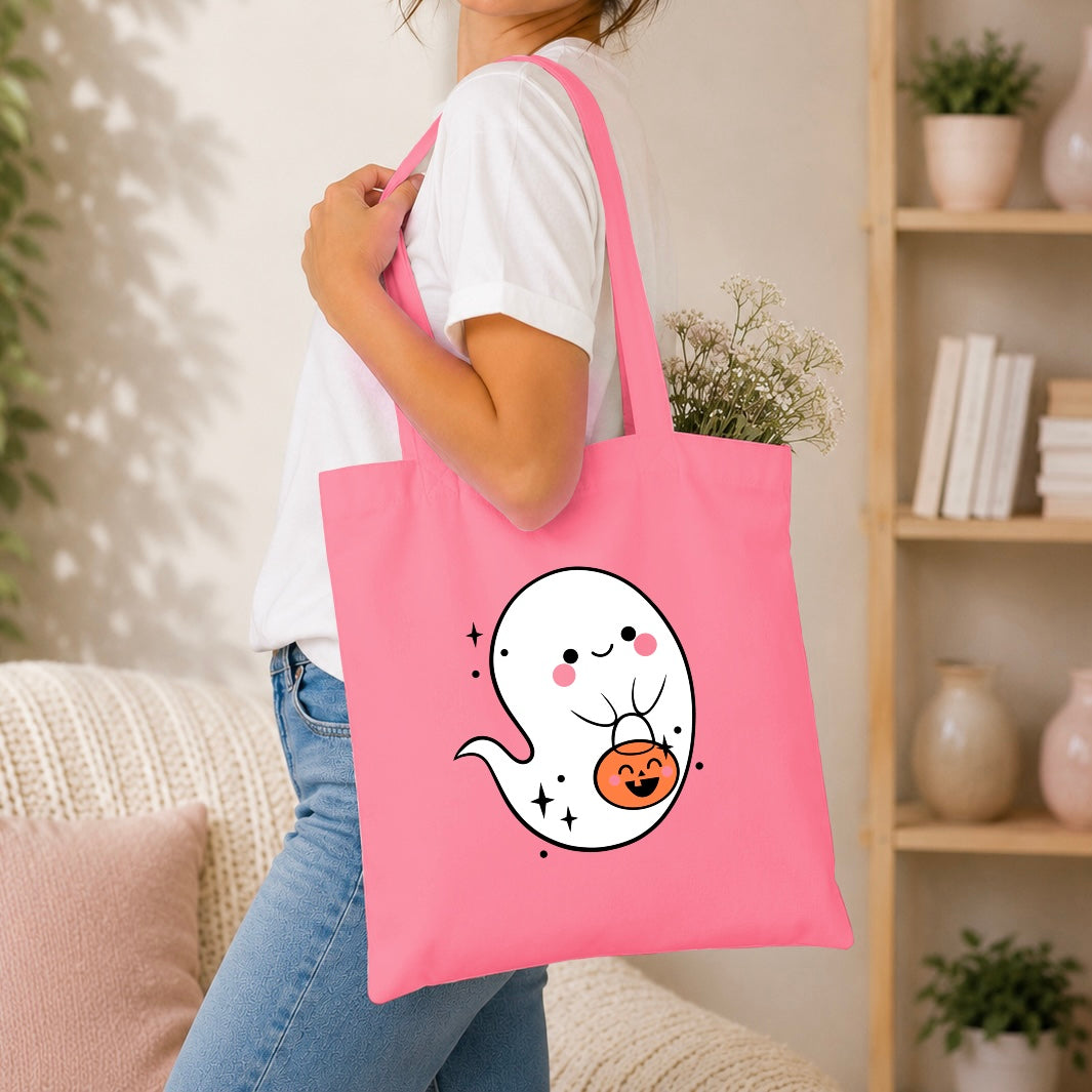 Cute Ghost Vinyl Tote Bag Hot Pink