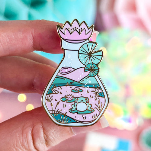 Bottled Frog UV Glow Enamel Pin