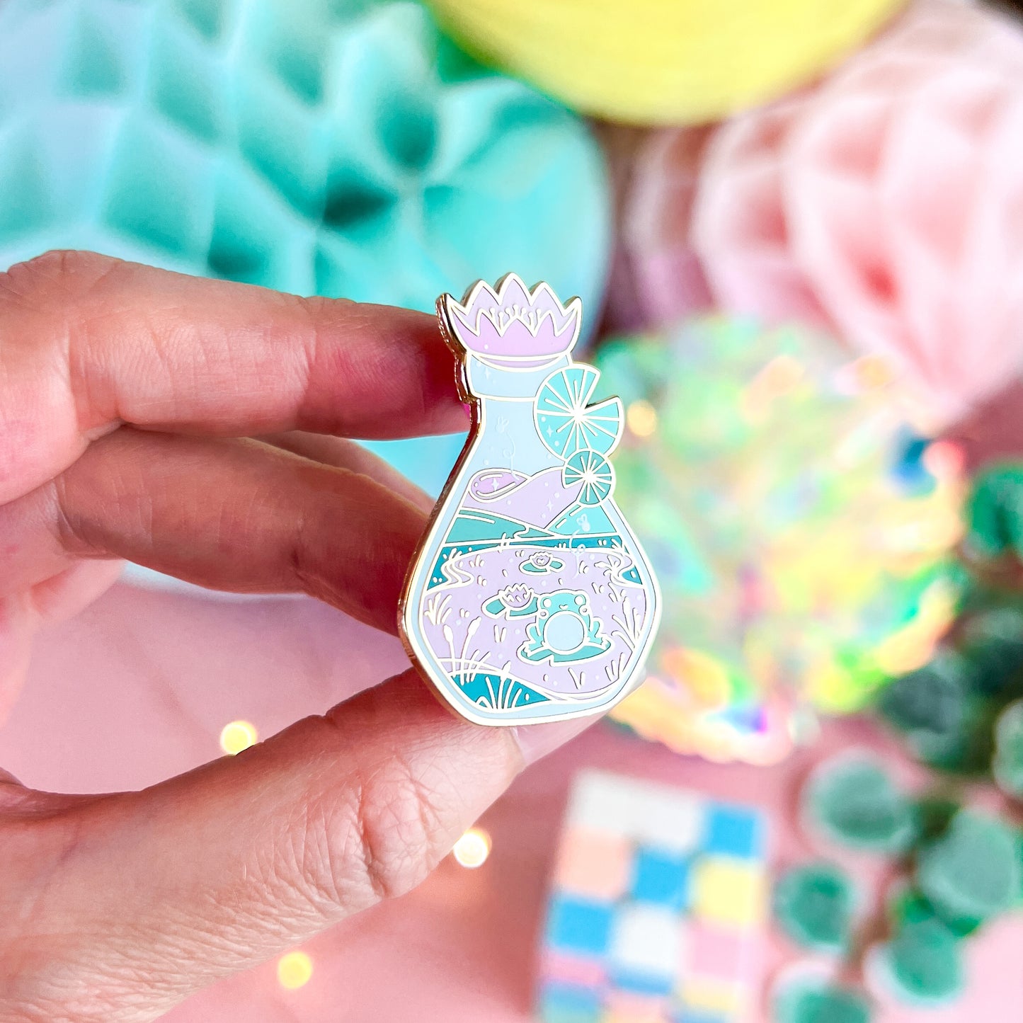 Bottled Frog UV Glow Enamel Pin