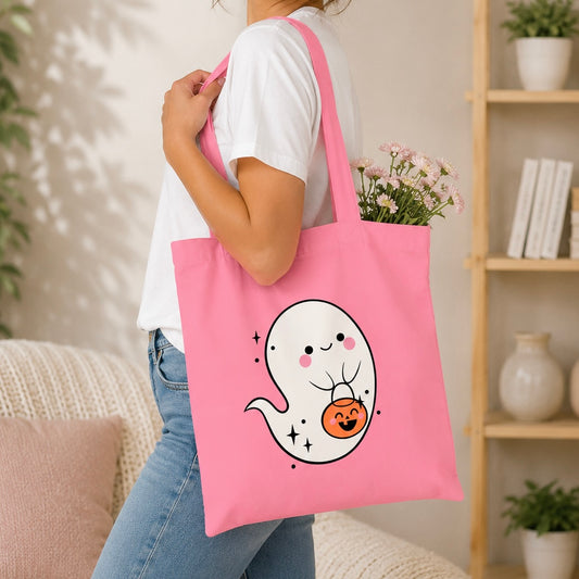Cute Ghost Vinyl Tote Bag Hot Pink