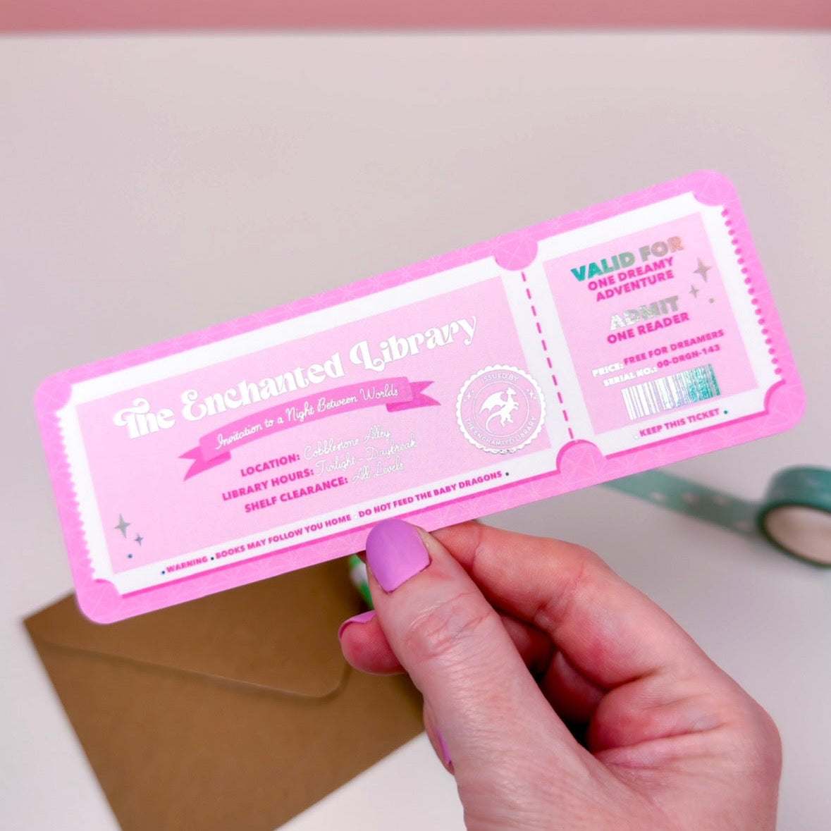 Ticket style bookmark with holo details