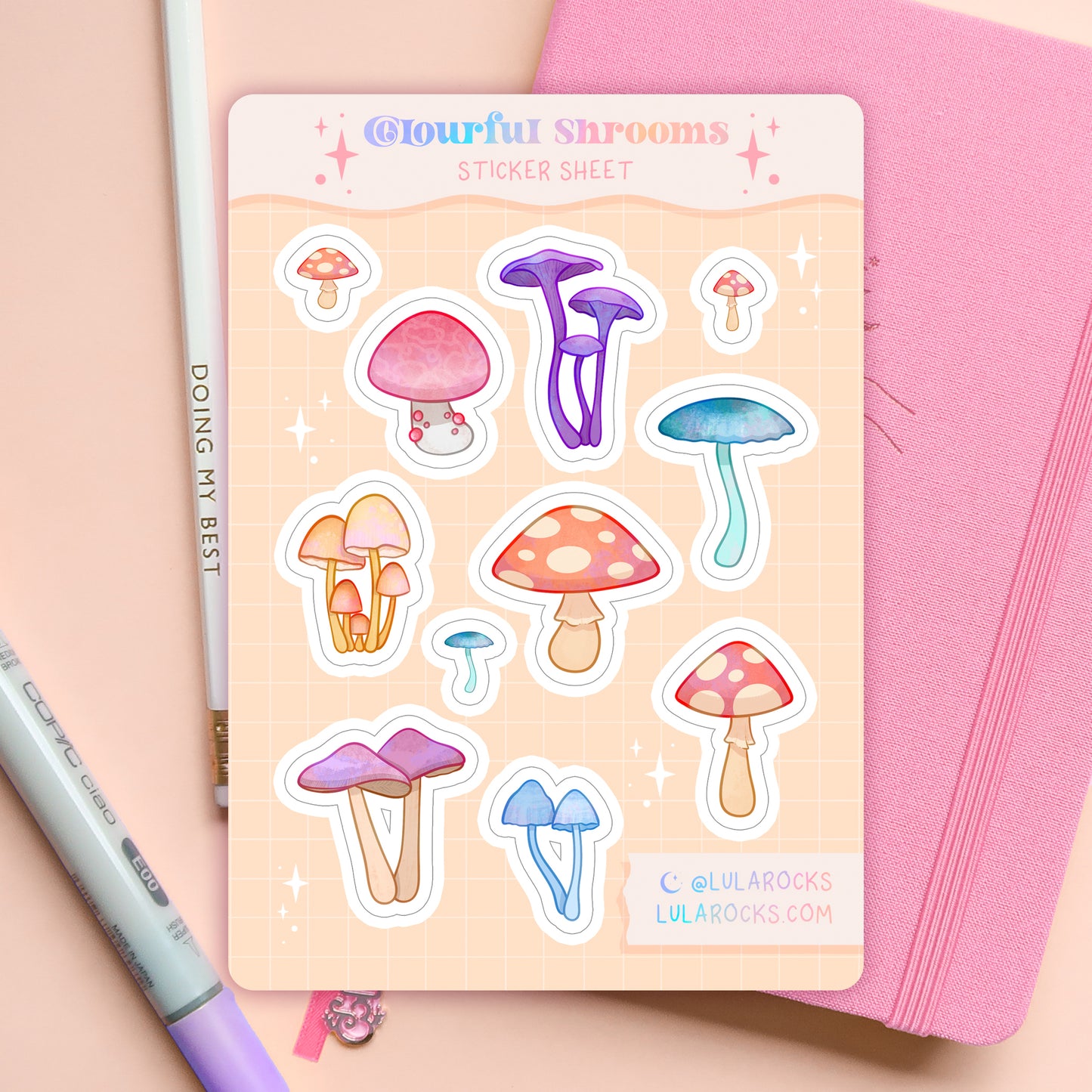 Colourful Mushrooms Planner Sticker Sheet