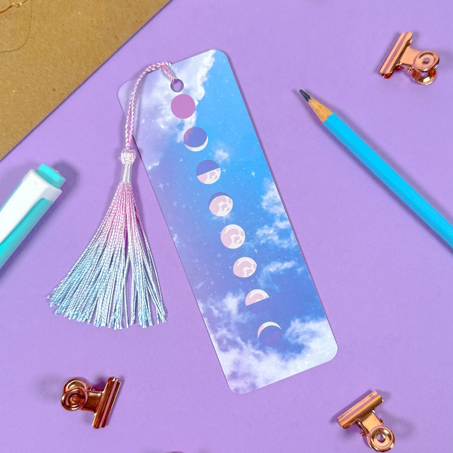 Pastel Moon Phase Tassel Bookmark