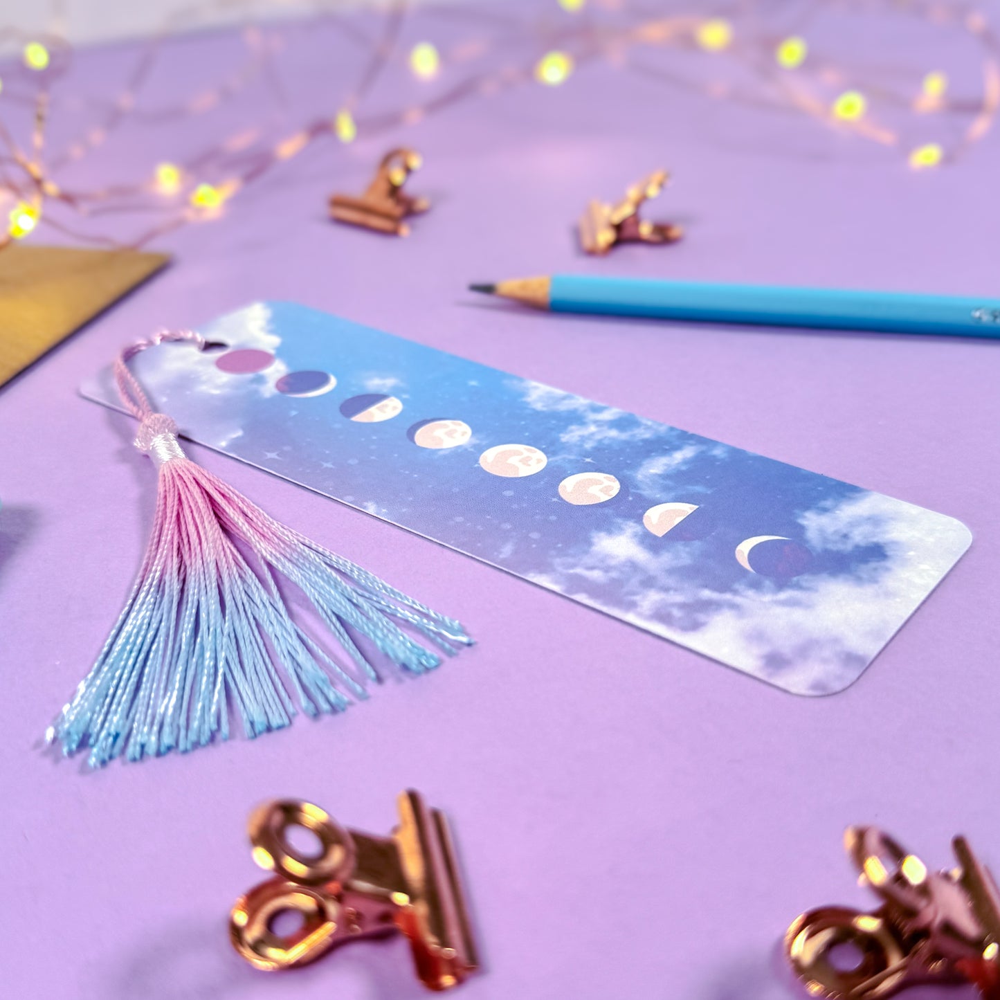 Pastel Moon Phase Tassel Bookmark