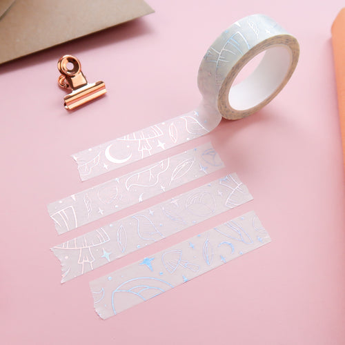 Witchy Delights White Holographic Silver Foil Washi Tape