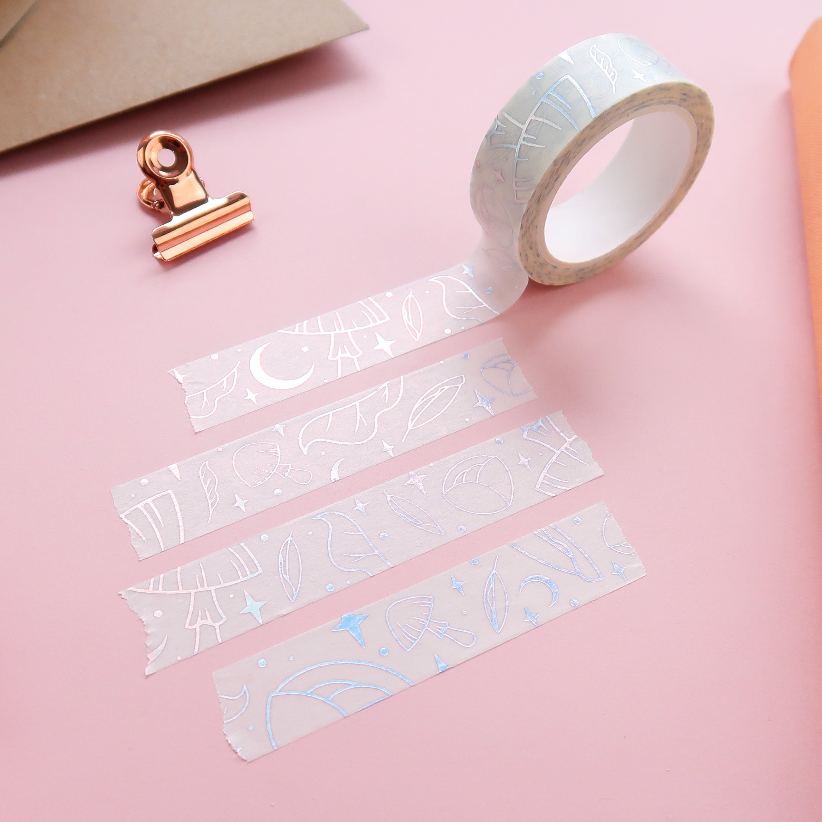 Witchy Summer Washi Tape, Snake and Crystal Motif on Peach