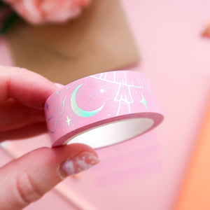 Witchy Delights Pink Holographic Silver Foil Washi Tape