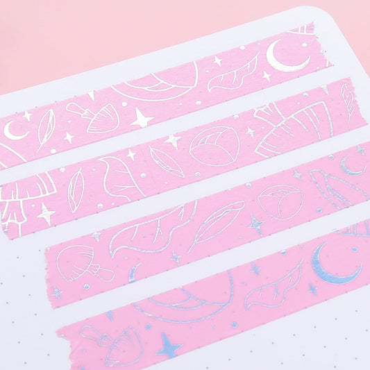 Witchy Delights Pink Holographic Silver Foil Washi Tape