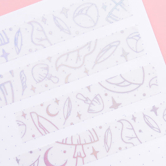 Witchy Delights White Holographic Silver Foil Washi Tape
