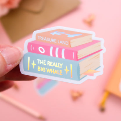 Bookish Stack Holographic Sticker