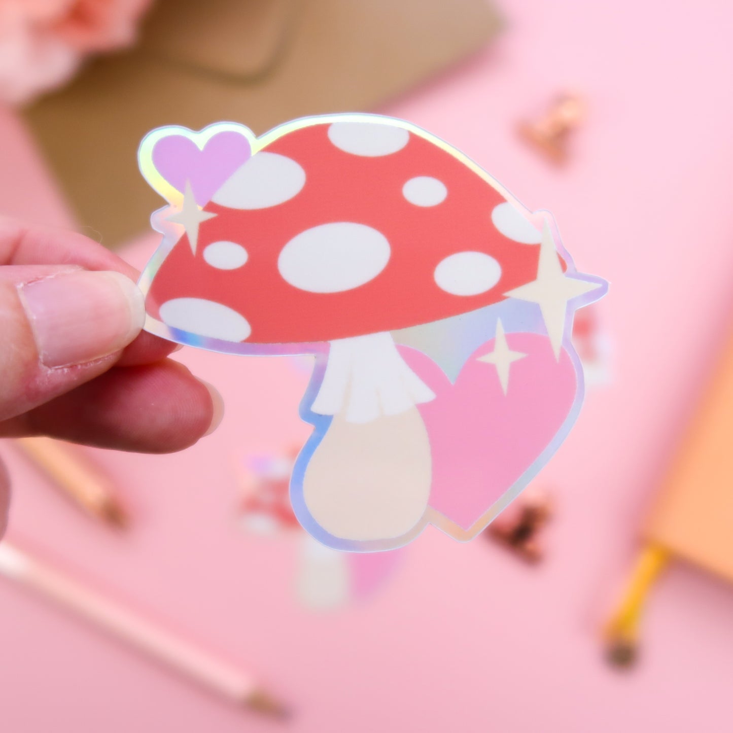 Cute Toadstool Holographic Sticker