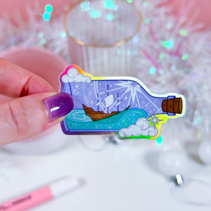 Holographic vinyl Ship in a Bottle sticker, UV proof and waterproof, perfect for indoor or outdoor use