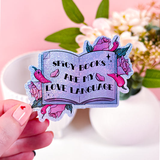 Spicy Books Love Language Holographic Glitter Vinyl Sticker