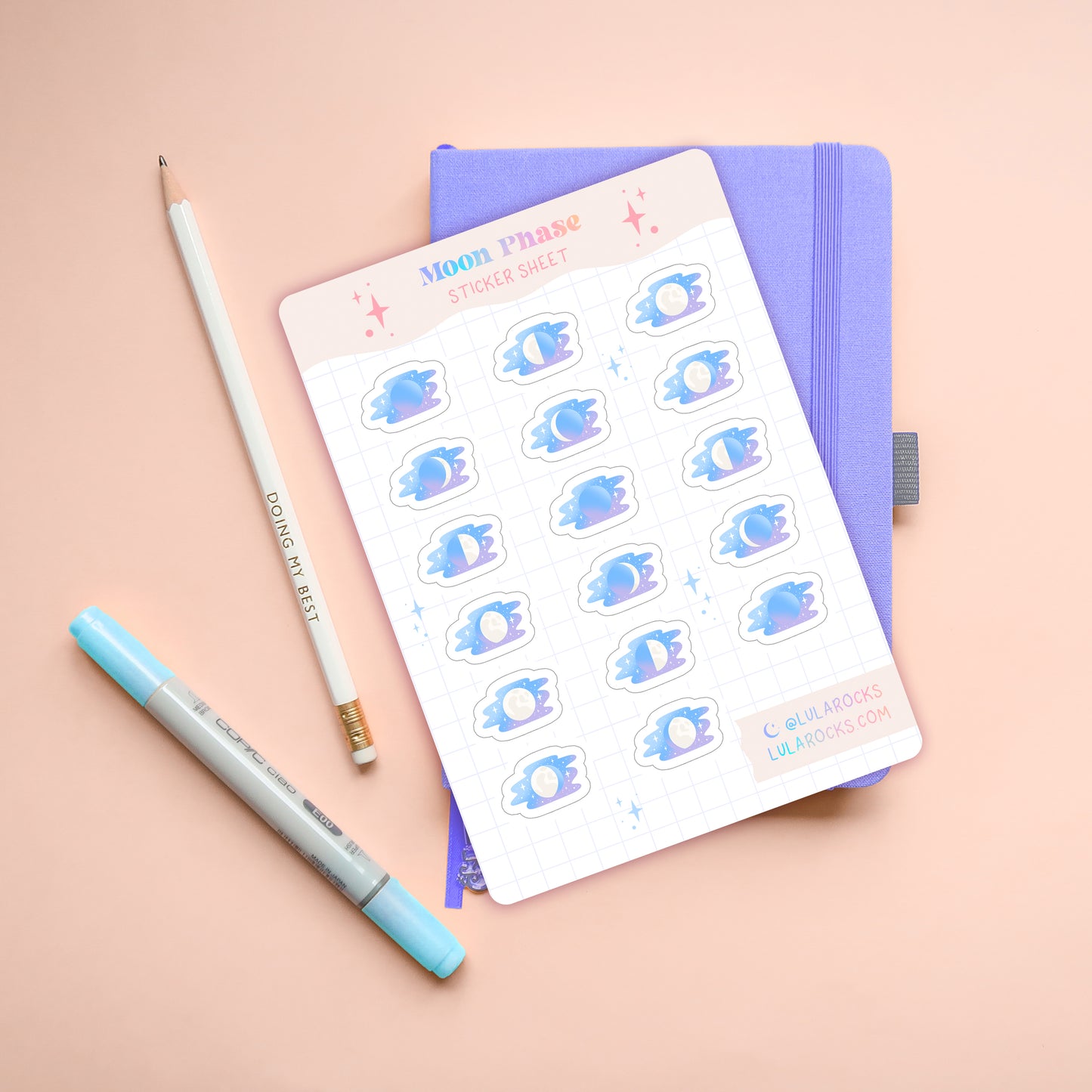 Pastel Moon Phase Planner Sticker Sheet