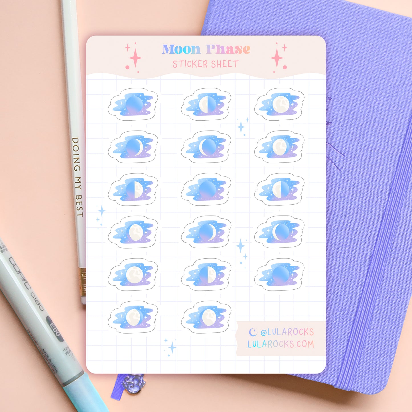 Pastel Moon Phase Planner Sticker Sheet