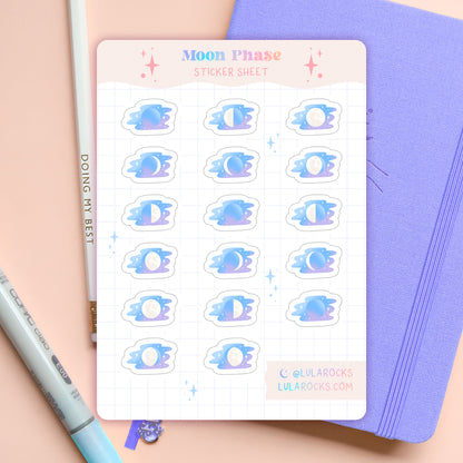 Pastel Moon Phase Planner Sticker Sheet