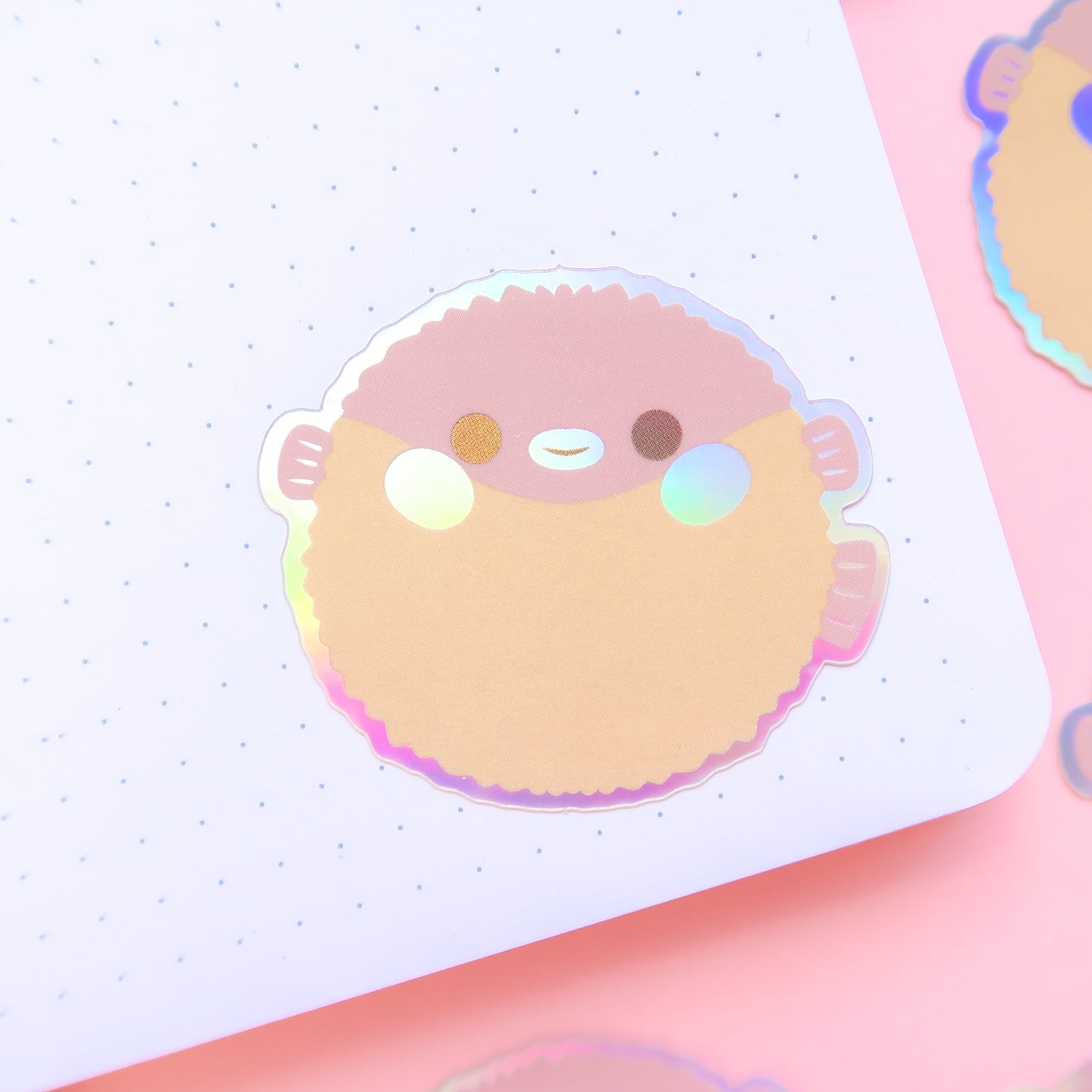 Pink Puffer Fish Holographic Sticker