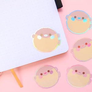 Pink Puffer Fish Holographic Sticker