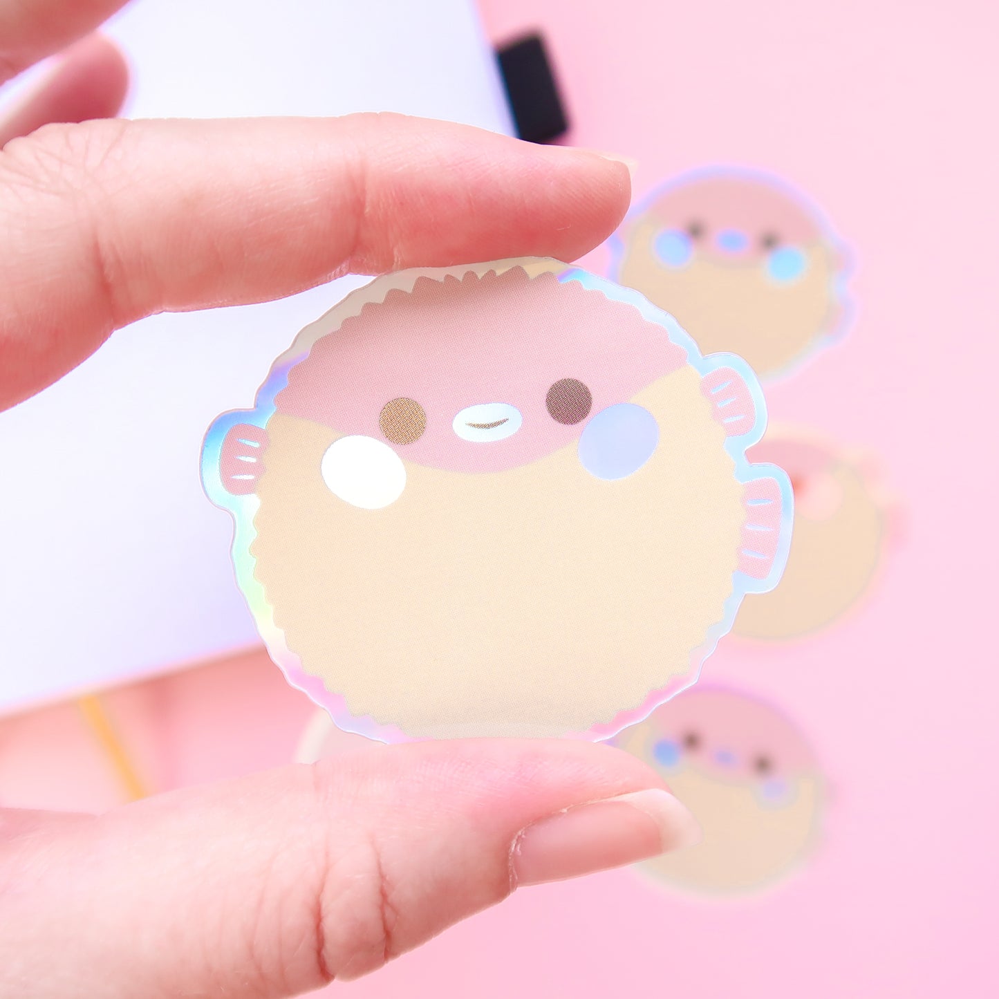 Pink Puffer Fish Holographic Sticker