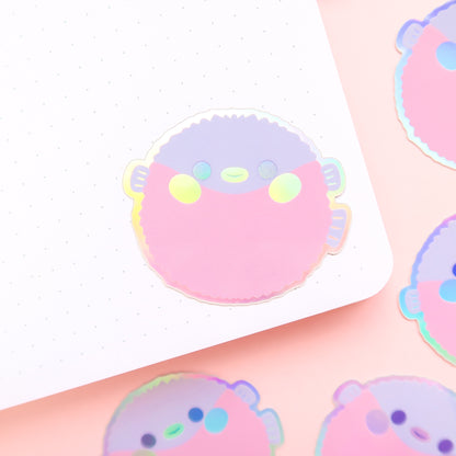 Purple Puffer Fish Holographic Sticker