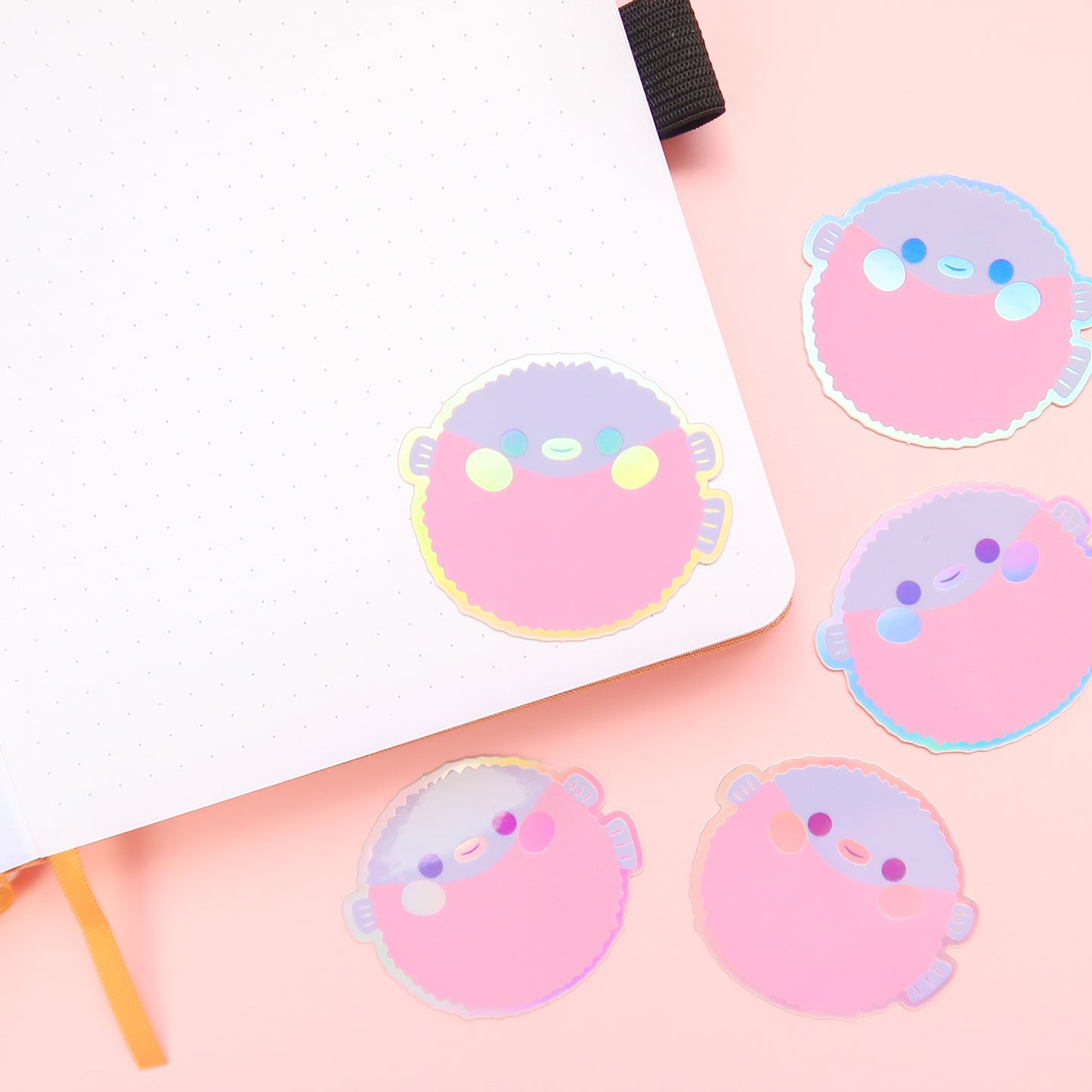 Purple Puffer Fish Holographic Sticker