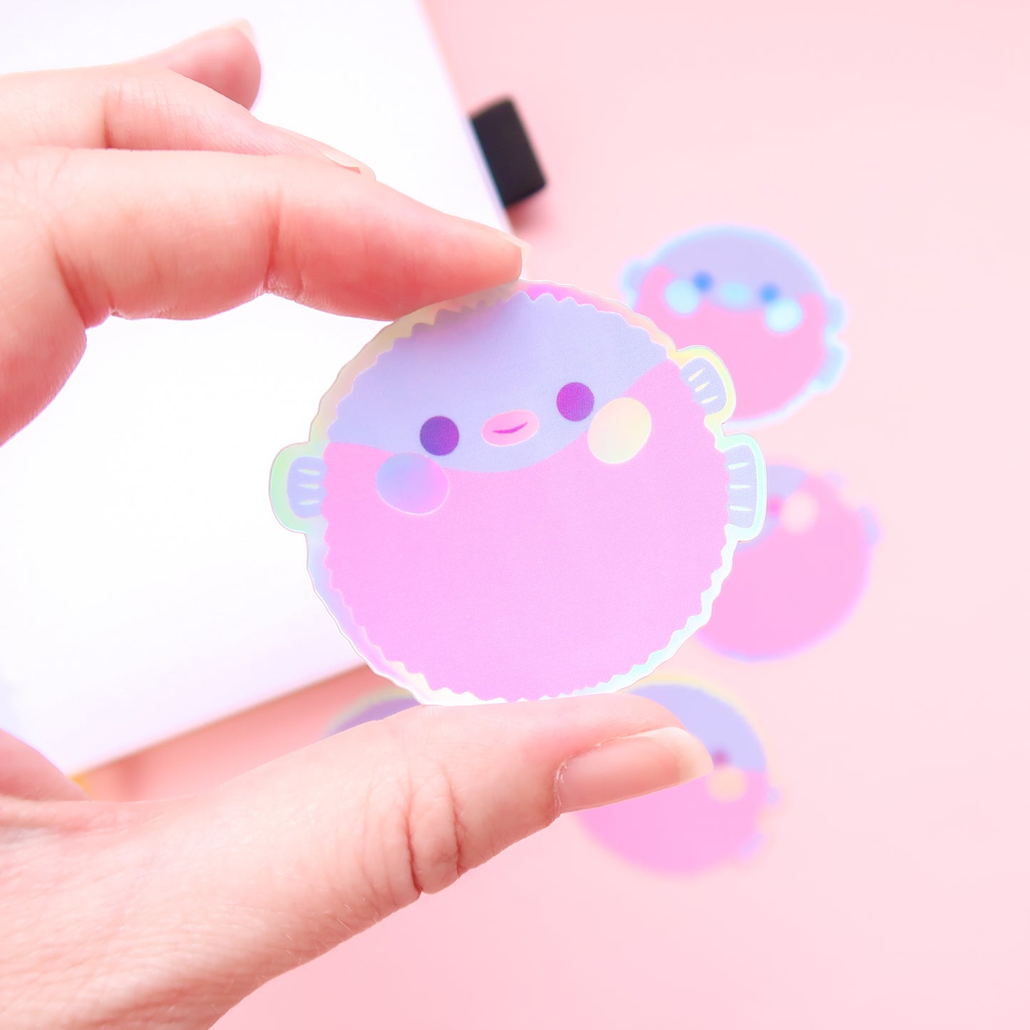 Purple Puffer Fish Holographic Sticker