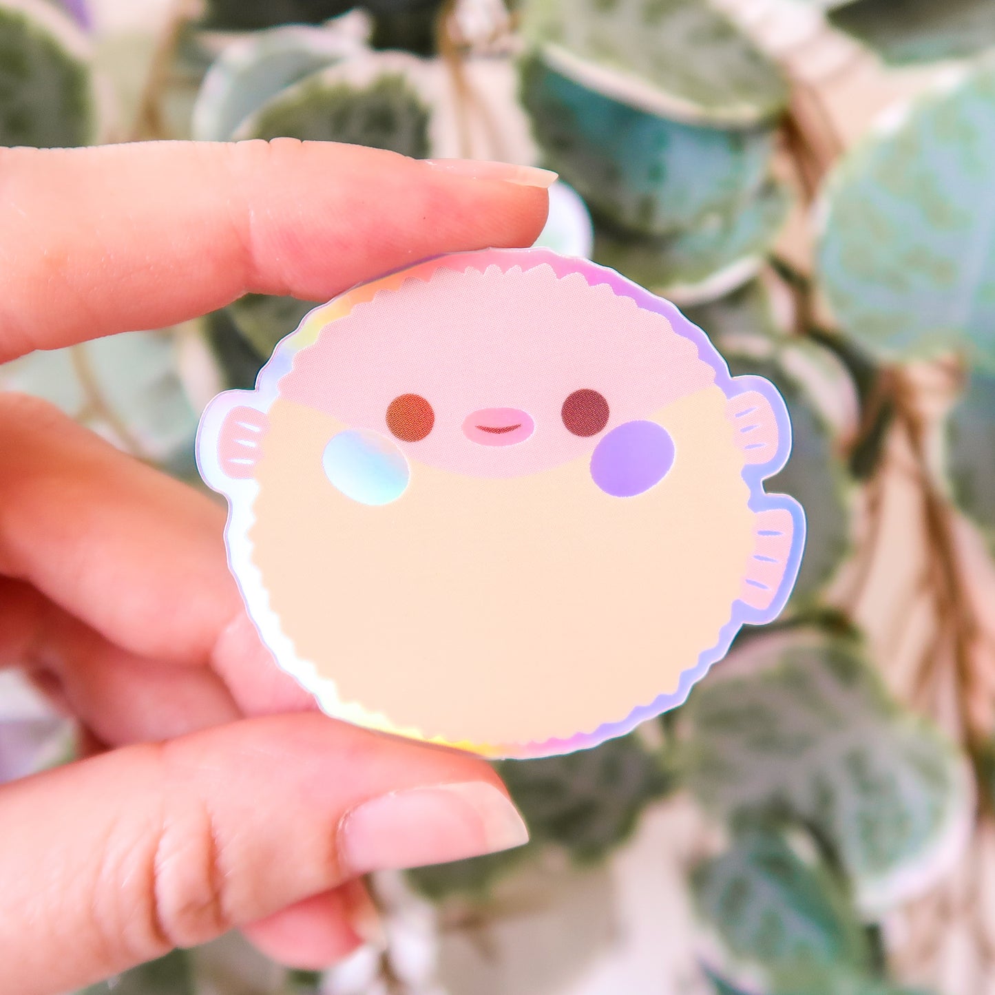 Pink Puffer Fish Holographic Sticker