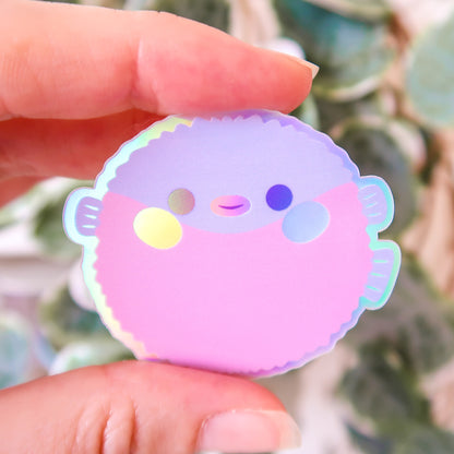 Purple Puffer Fish Holographic Sticker