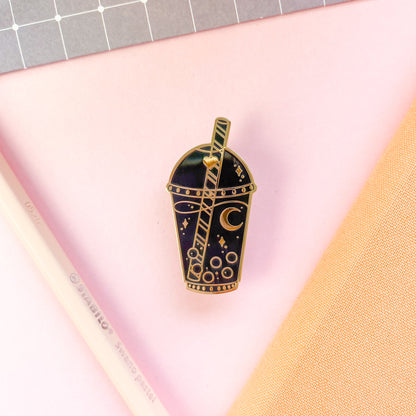 Black Celestial Boba Enamel Pin