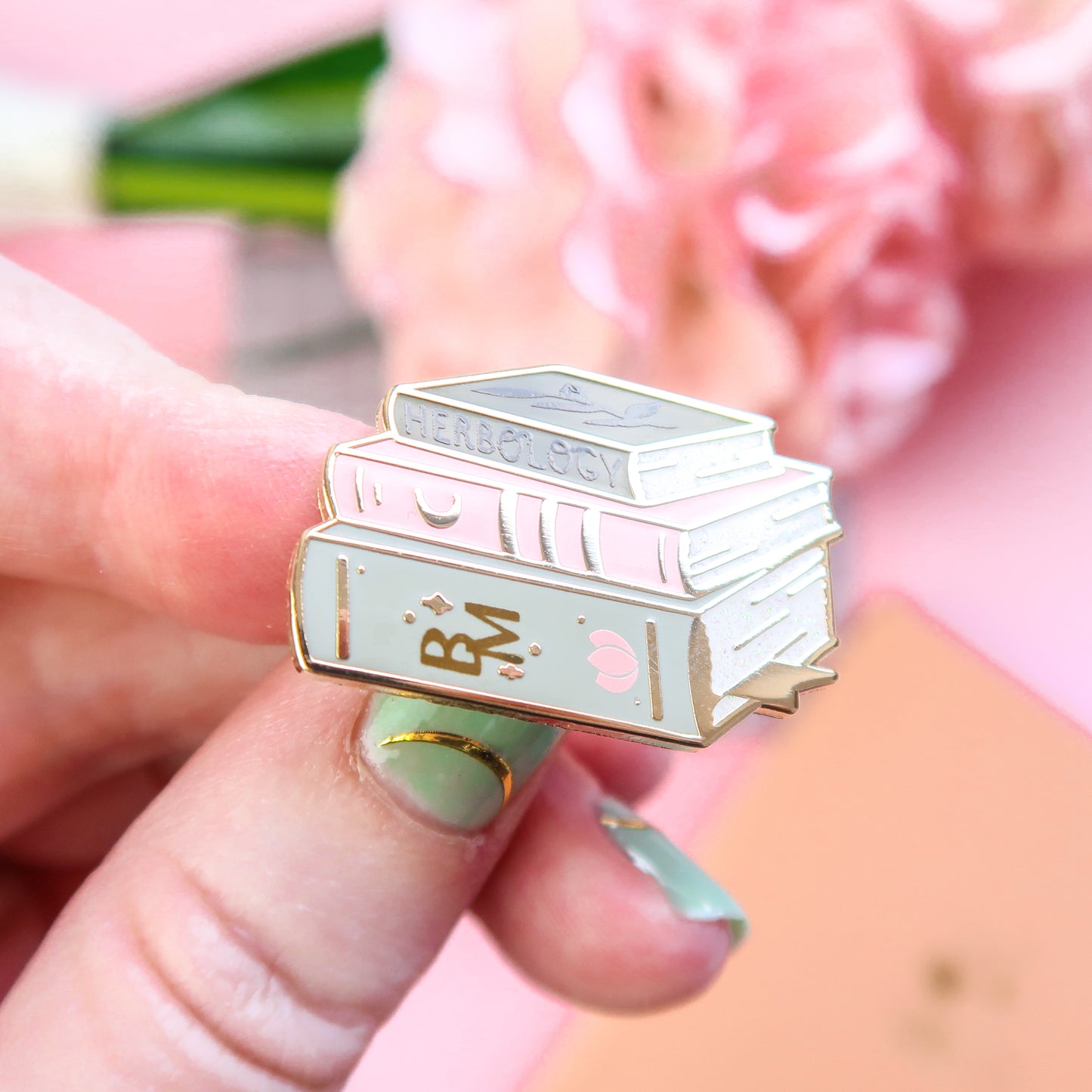 Botanical Book Stack Enamel Pin