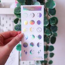 Load image into Gallery viewer, Holographic Foil Moon Phase Sticker Sheet