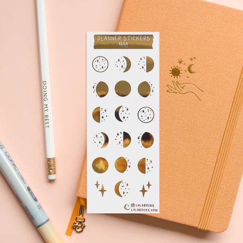 Gold Foil Moon Phase Sticker Sheet