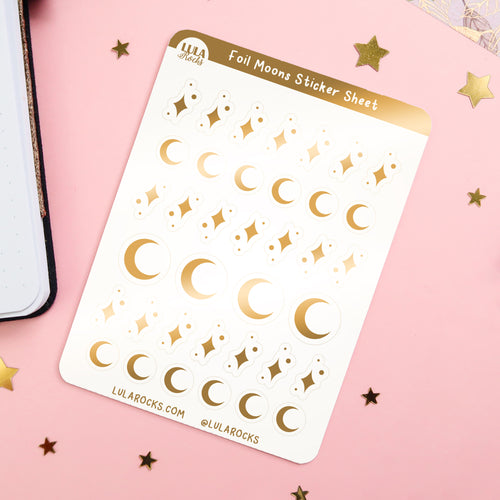 Gold Foil Moons & Sparkles Sticker Sheet