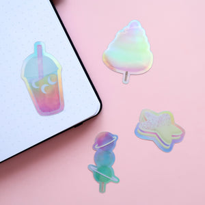 Moon Boba Tea Space Snacks Holographic Stickers