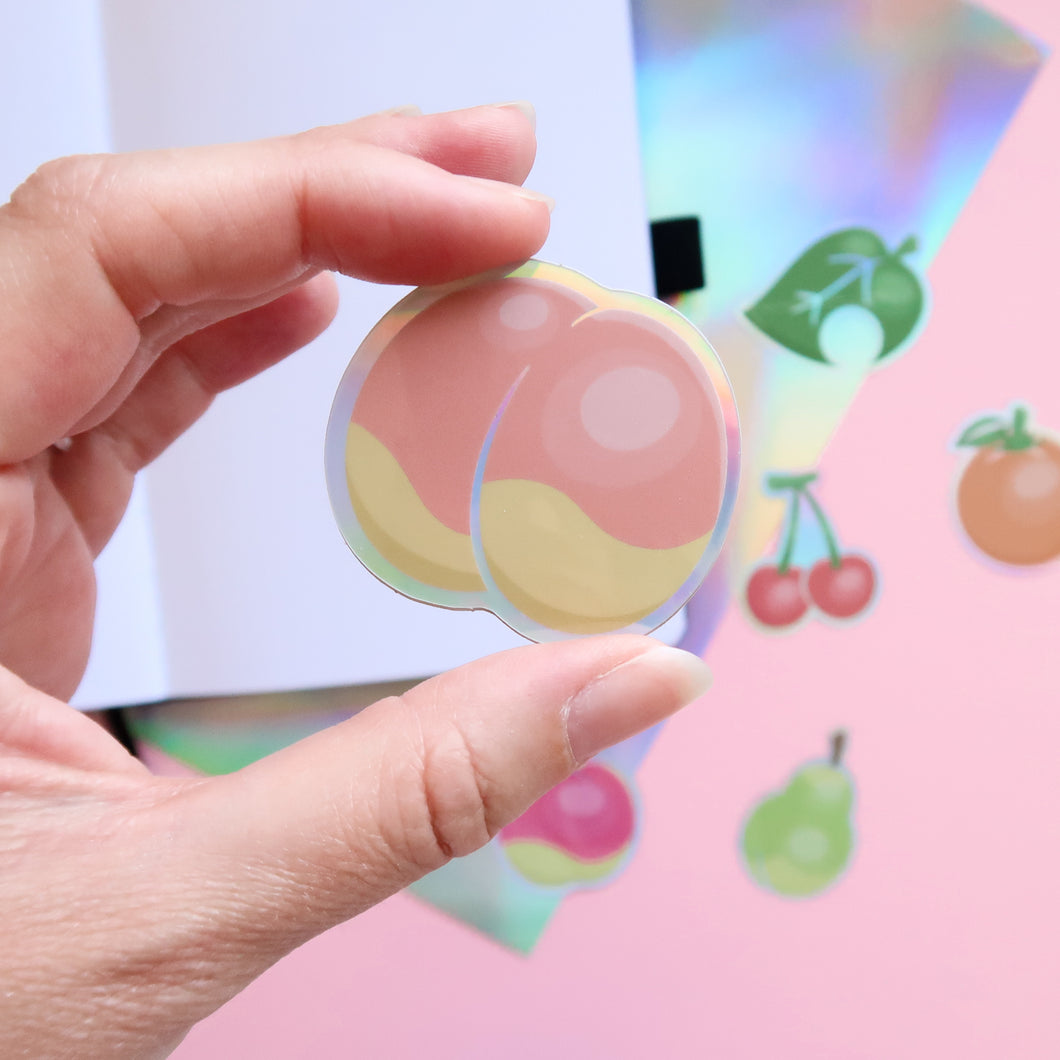 Peach Fruity Holographic Stickers