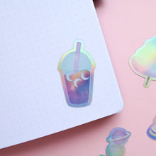 Load image into Gallery viewer, Moon Boba Tea Space Snacks Holographic Stickers